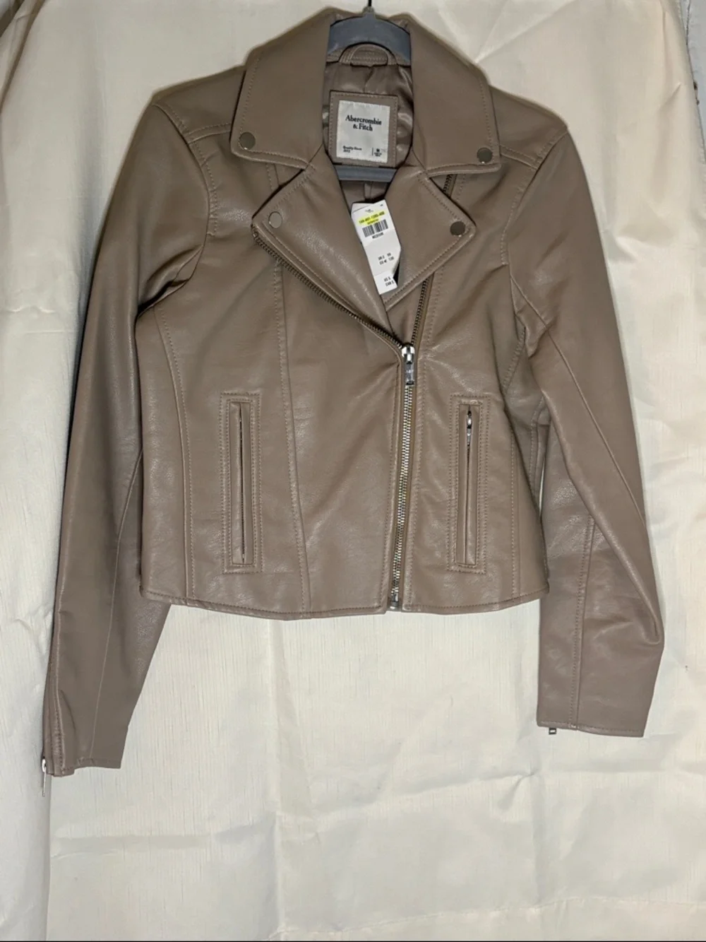 Abercrombie & Fitch Vegan Leather Moto Jacket - Taupe - Picture 1 of 10